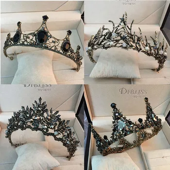 Новата Реколта сватбена Тиара в стил барок от черен кристал Кралица/Принцеса/Диадема за деца на Мицву 18-годишна давност
