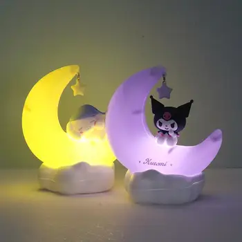 Kuromi Sanrio Cinnamonroll Moon Led Light Кавайный 3d Cartoony Украшение Сладък лека нощ за спалня Нощни Декоративна лампа Сладки Подаръци