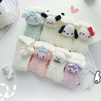 Пухкави домашни чорапи Sanrio Hello Kitty до средата на прасците, нефрит окачени чорапи за кучета, коралов руно, плюшени зимни чорапи, Уважаеми девчачье сърце