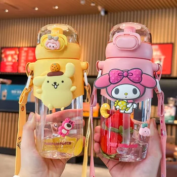 Нов Sanrio Аниме Kuromi Cinnamoroll Melody Бутилка за вода с голям капацитет Кавайная слама чаша Спортна Чаша за чай и кафе, Подарък за деца и момичета