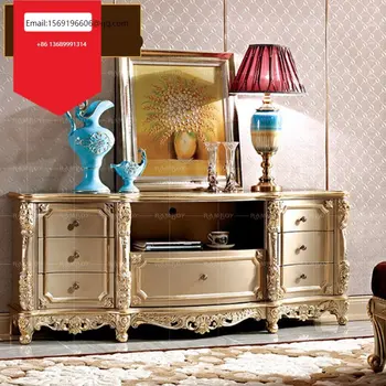 ТВ шкаф в европейски стил, хол, TV шкаф с резбовани дървени повърхности, италиански луксозен гардероб по поръчка