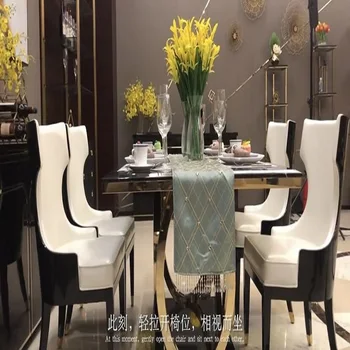 Китайски мебели, фабрика за алтернативна преработка, Модерна лека луксозна мраморна плоча, опора за крака от неръждаема стомана, маса за хранене