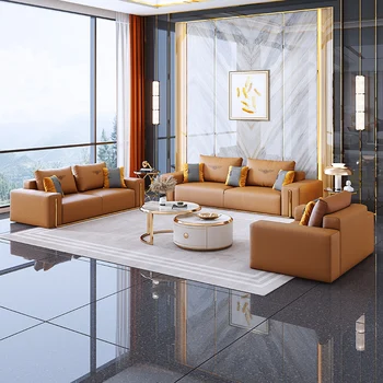 Лесен луксозен дом диван от комбинирана кожа, италиански дизайнерски диван за голям и малък семеен хол 123