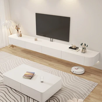 Стенен шкаф за телевизор в кремовом стил, бяла Модерна минималистичная подвесная окачване