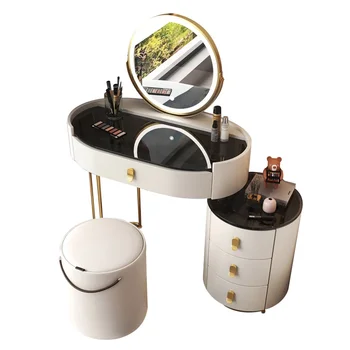 Led контейнер Тоалетка с огледало, чекмеджето за стола, Луксозна лампа за тоалетка вечеря в скандинавски стил, Мебели за спалня Penteadeira De Maquiagem