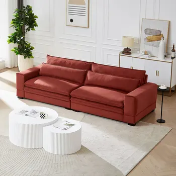 Модерен плат разтегателен средата на века с мека тапицерия, разтегателен диван с две възглавнички, модерен диван Loveseat за всекидневната, червен
