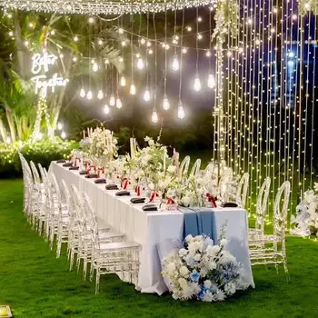 Европейският Акрилен стол Сватбена украса на Булката и Младоженеца Стол за Официалното събитие Подпори за партита на тревата под открито небе, Маса църковна зала на хотела