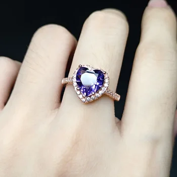 Модни годежни пръстени с фианитами, розово злато, лилава сърцето, бижута Princess Сърце, женски венчален пръстен за жени, директна доставка