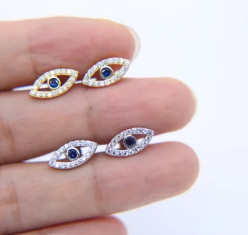 100% 925 сребро подарък щастлив момиче обеци-карамфил от уроки micro pave clear blue cz eye shape tukish jewelry