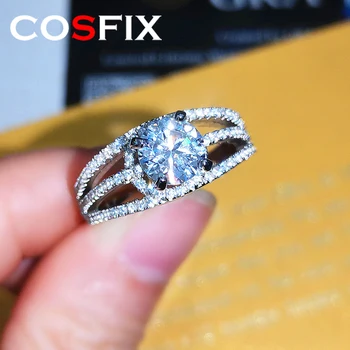 Комплект пръстени COSFIX от сребро проба 925 с инкрустиран във формата на сърце от муассанита с дебелина 1 карата 6,5 мм, дамски класически бижута на едро