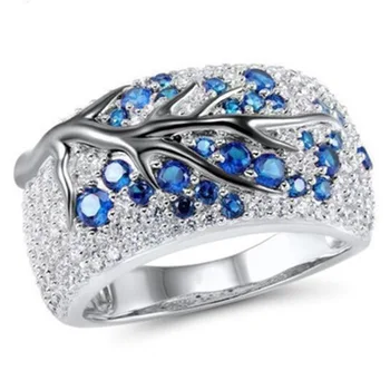 Модерен пръстен Сребърен цвят Зелен Син Червен Розов Кристал Винтажное пръстен CZ Подарък за жени, момичета Бижута за партита Директен доставка