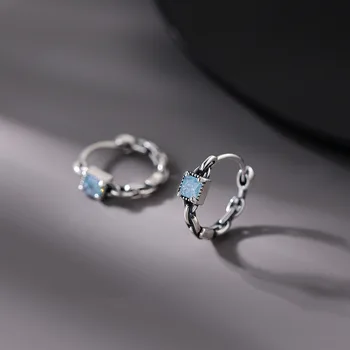 Обеци-пръстени с квадратна цирконием сребърен цвят, ретро Прости нежни аксесоари, бижута, подарък за момиче