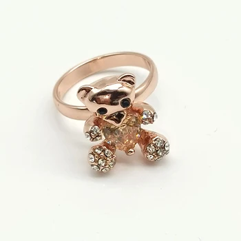 Пръстен с хубав хрустальным мечка, модерен пръстен от розово злато за жени, модни вечерни украса