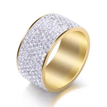 8-рядные кристални пръстени за жени, Австрийското кристалното пръстен, Годежен пръстен от неръждаема стомана за жени, сватбена украса за момичета, размер 6-12 мм