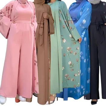 Ислямското рокля на Рамадан, Муселин, Дубай, Арабски Ново цвете, дълъг модерен Елегантен мюсюлмански женски костюм от две части, рокля за Близкия Изток