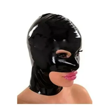 Черно латексный качулка ръчно изработени, цип отзад, Гумена маска за красиви момичета, Клубна дрехи, женски костюм за cosplay на Хелоуин