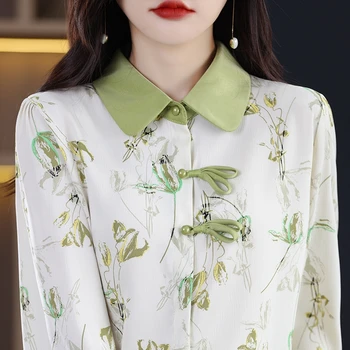 Пролетно-лятна нова риза с шарките на мастило, на женската риза с къси ръкави с деколте лодка, шифоновая долна риза в стил ретро, китайска темпераментен риза с дълги ръкави