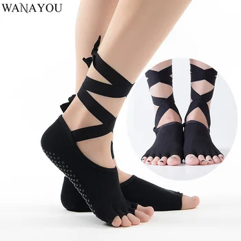 WANAYOU, дамски спортни чорапи с противоскользящим преминаването каишка, отворени чорапи, памучни чорапи за йога, балетные чорапи за пилатес, чорапи за фитнес