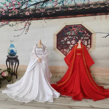 Дълго свободно рокля l/6 Hanfu, костюм с древната китайска традиция, марлевая бяло-червена облекло за 12-инчов кукли PH JIAO, играчки-фигурки