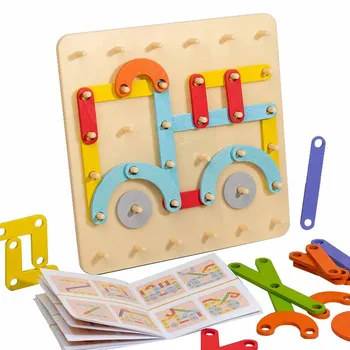 Детски Дървени Геоборды, играчки, дъска за нокти, Набор от геометрични пръти, Строителна пъзел, Геометрична дъска за маркиране, Сензорен играчка Монтесори